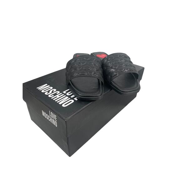 Love Moschino Slide Sandals Embossed Hearts Black Size 37 - Picture 2 of 13